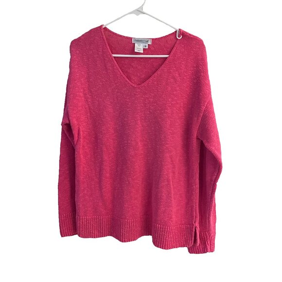 Coldwater Creek V Neck 100% Cotton Pink Sweater Women's Size Small - Picture 1 of 5